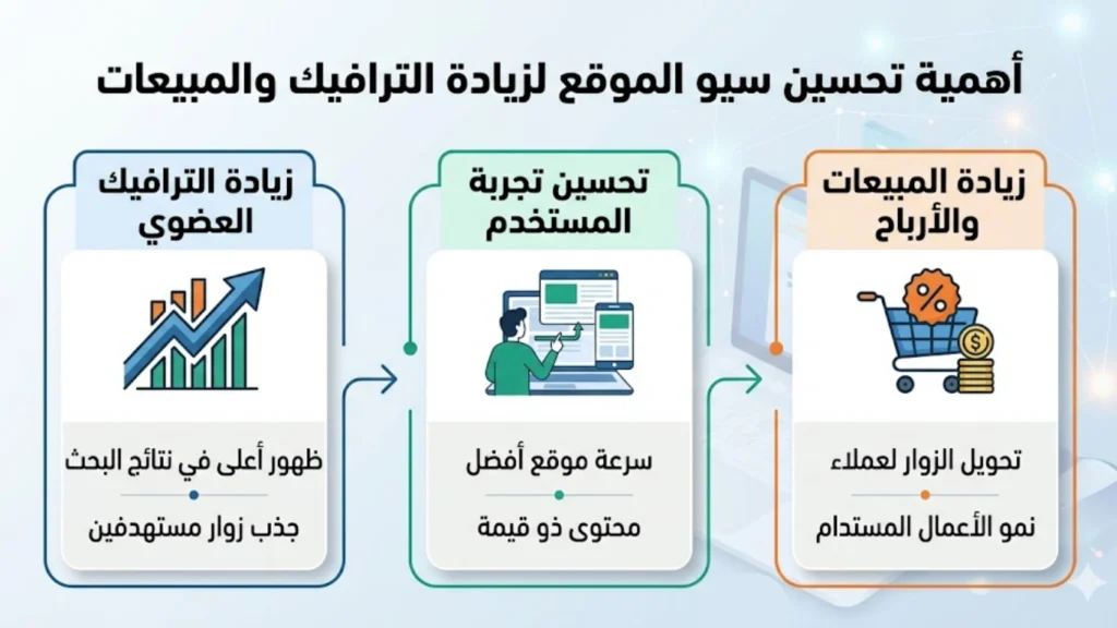 أهمية تحسين سيو الموقع لزيادة الترافيك والمبيعات