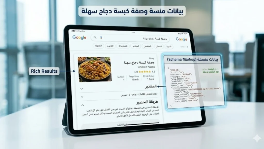 نتائج منسقة باستخدام Schema Markup في السيو العربي