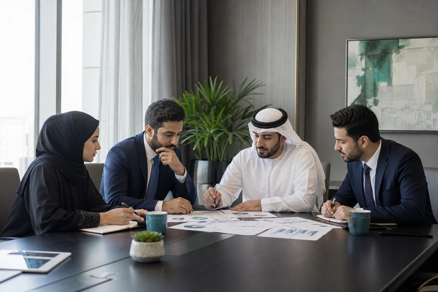 entity SEO blog post image with a GCC buying committee reviewing brand trust and AI search strategy