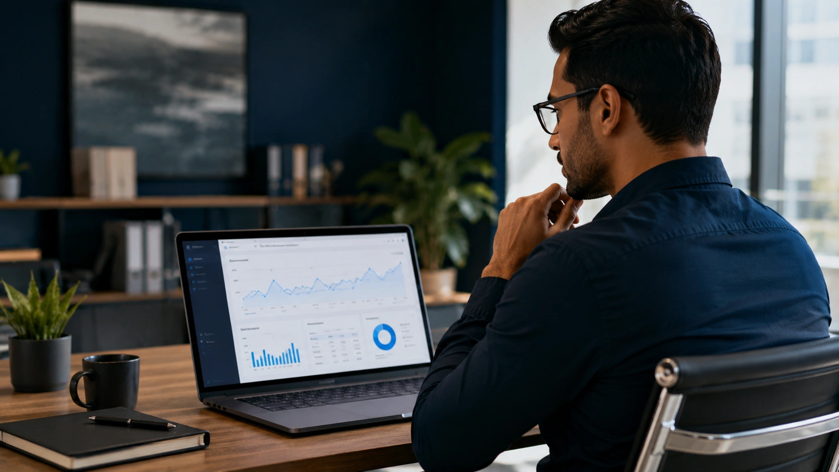 Business owner reviewing verified SEO results in a Google Search Console growth report on a laptop
