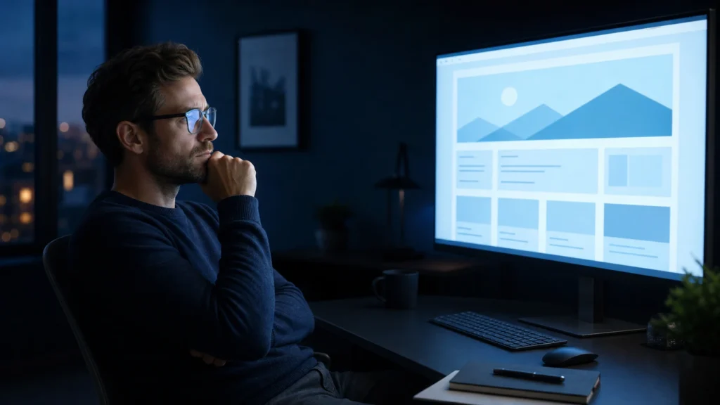 Founder running a brain audit on their own website, reading it the way a buyer reads it before making contact
