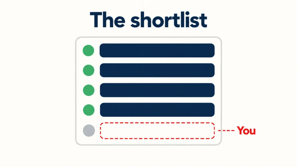 Medical device marketing agency shortlist with four names filled and one empty row for the vendor that was not named