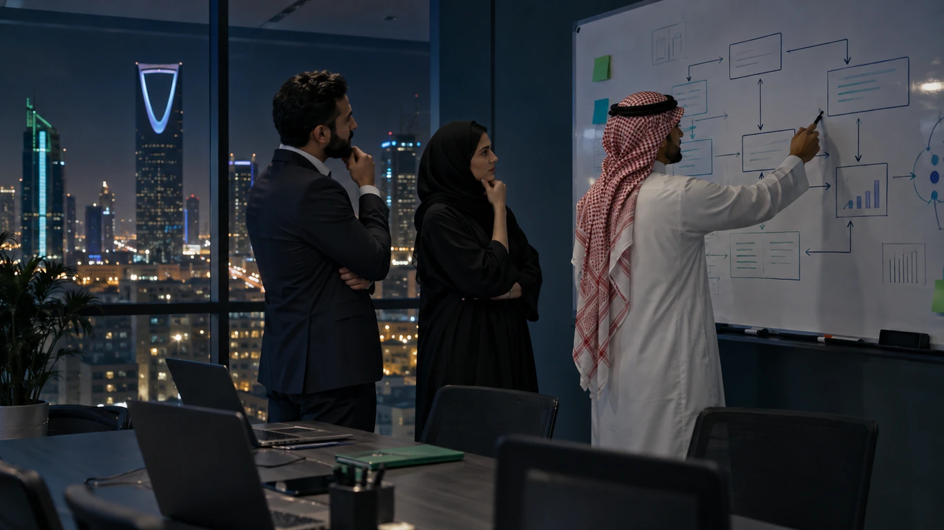GTM engineering: a B2B leadership team mapping its go-to-market system on a whiteboard