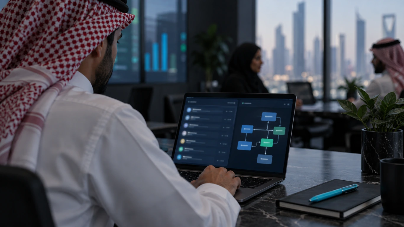 A GTM engineer reviewing account data and follow-up flows on a laptop