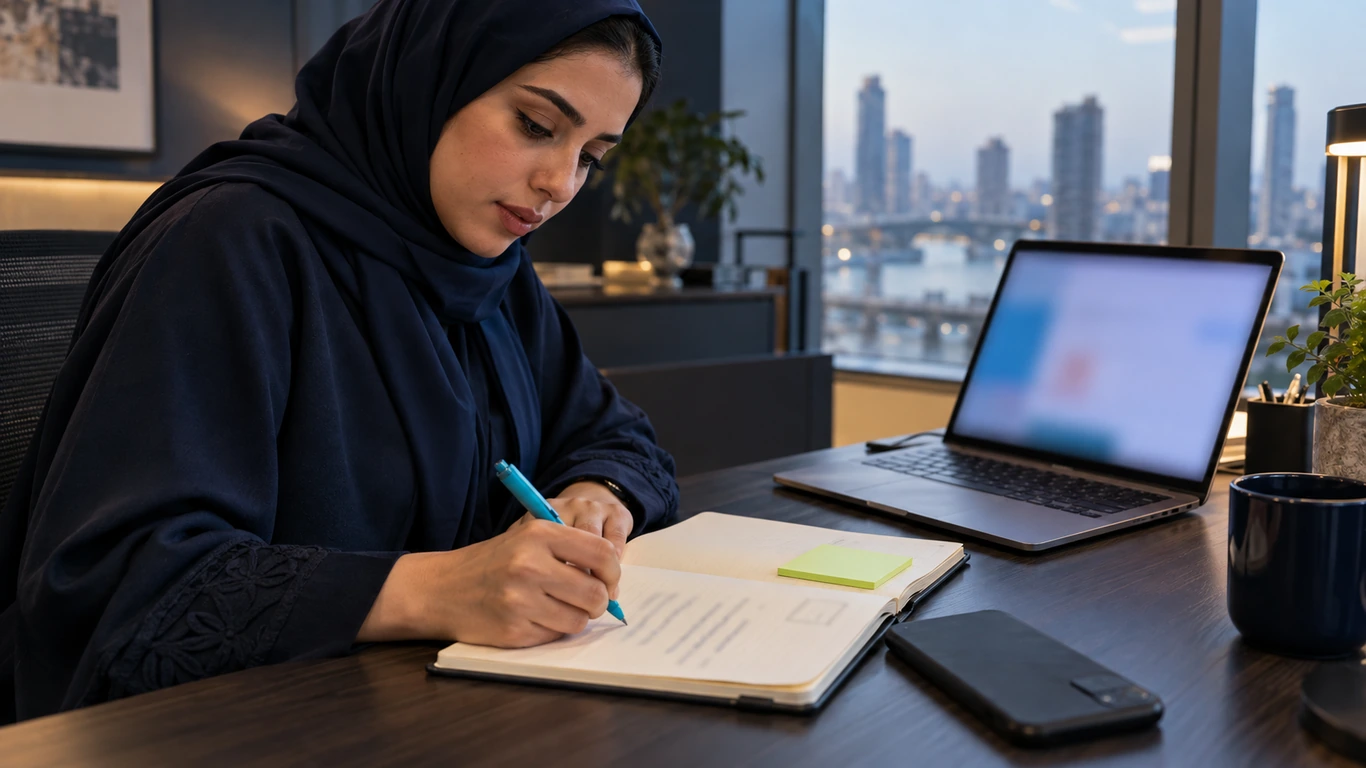 Sales rep writing the next action and date for a lead