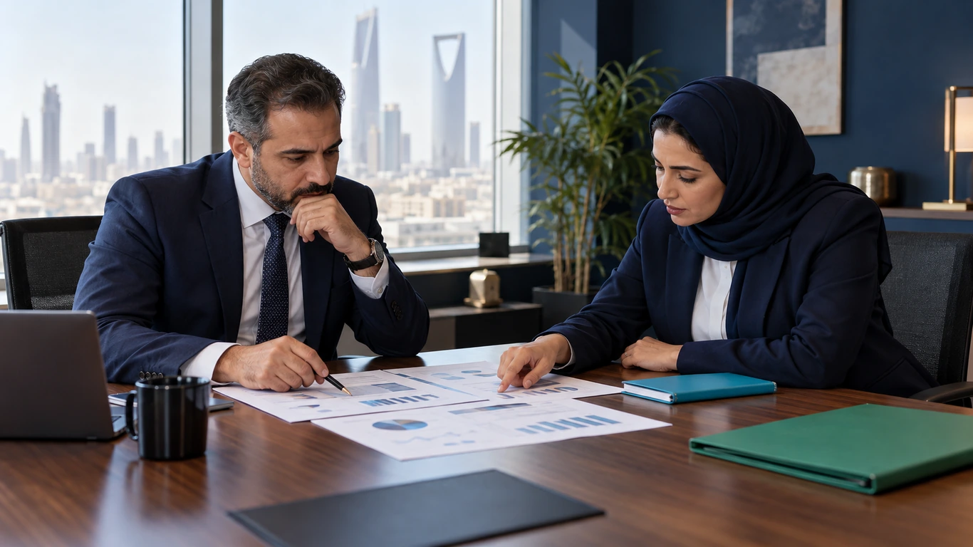 Distributor review discussion between principal and distributor leaders in a Gulf office