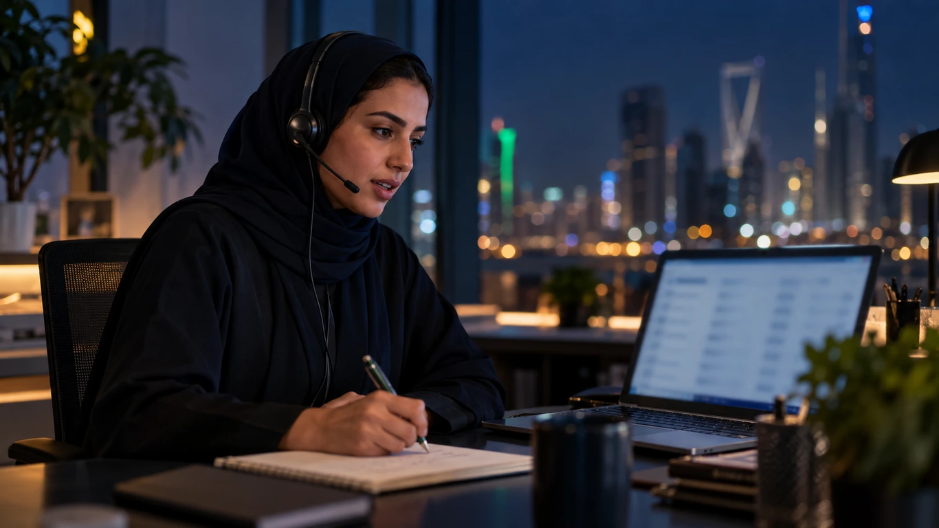 Sales lead on a call with a buyer while taking notes on a named account list