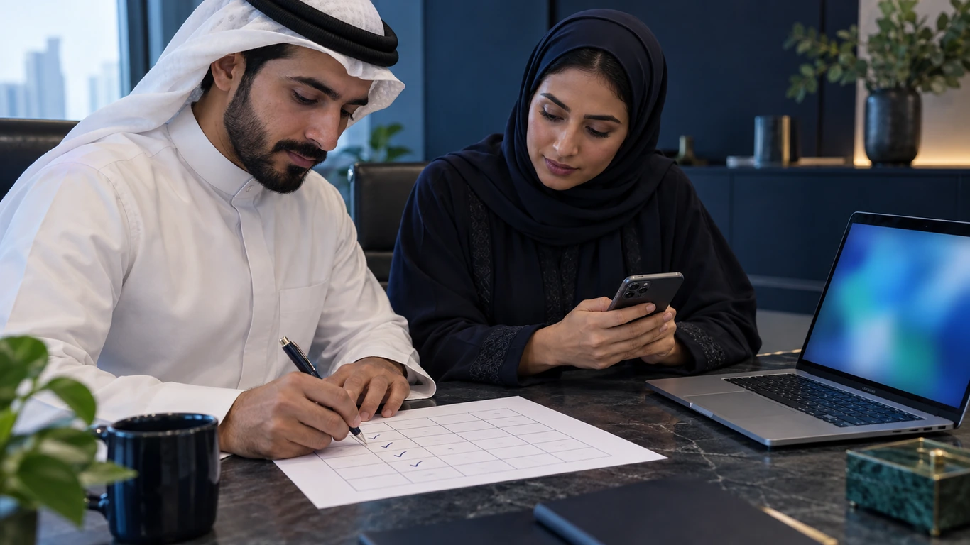 فريق عمل يسجل نتائج الأسئلة في جدول بسيط